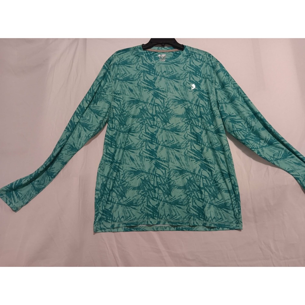 Reel Legends Reel-Tec Men's Long Sleeve Fishing Shirt Green Palm Leaf Print Xl